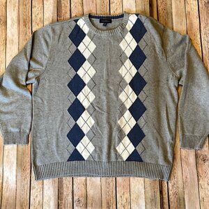 Club Room XXL Men’s Pullover Sweater 100% Cotton in gray, blue & white